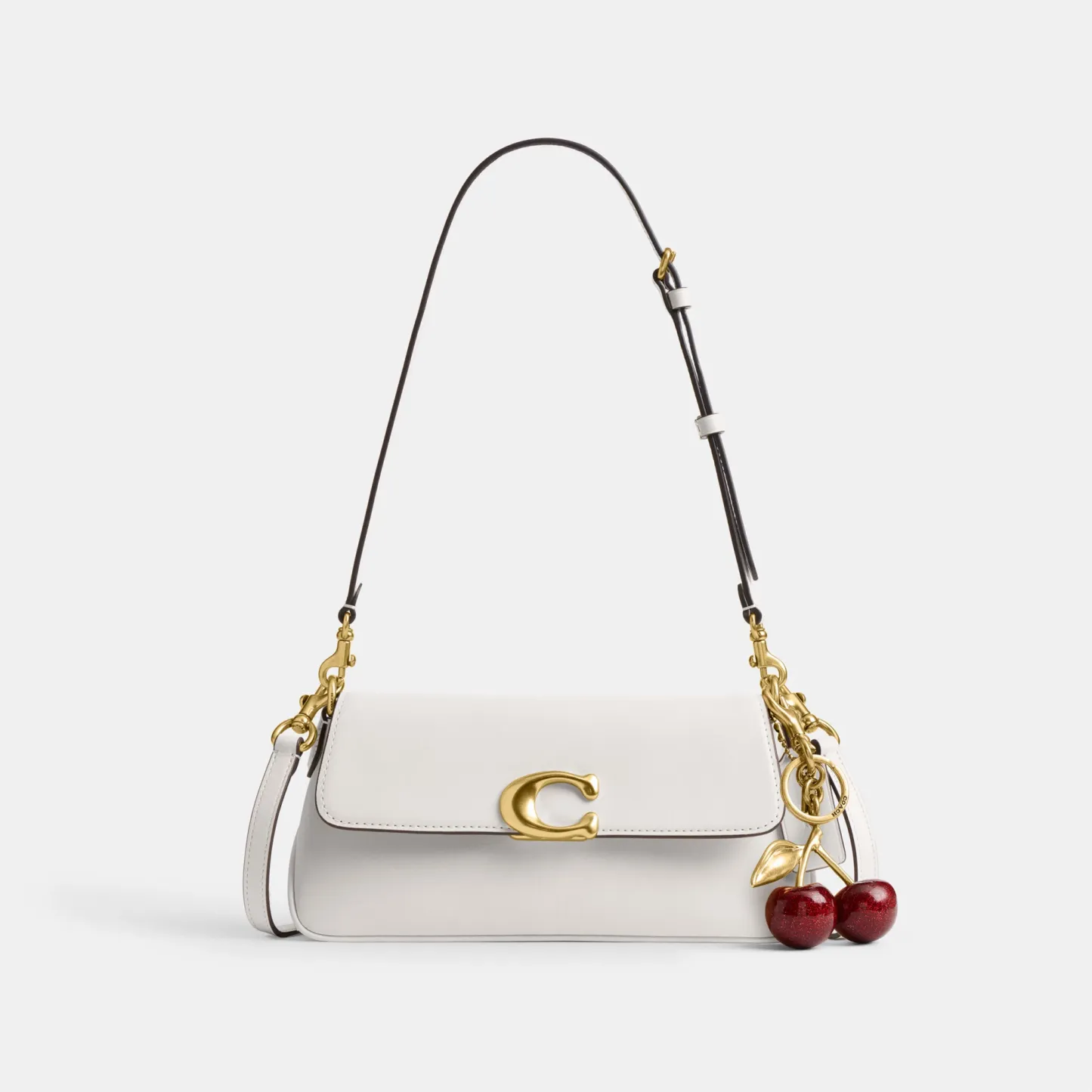 COACH®,Jet Shoulder Bag,Calfskin Leather,Shoulder Bag,Logo,Metal,Gold Metal,Casual,White,Angle View