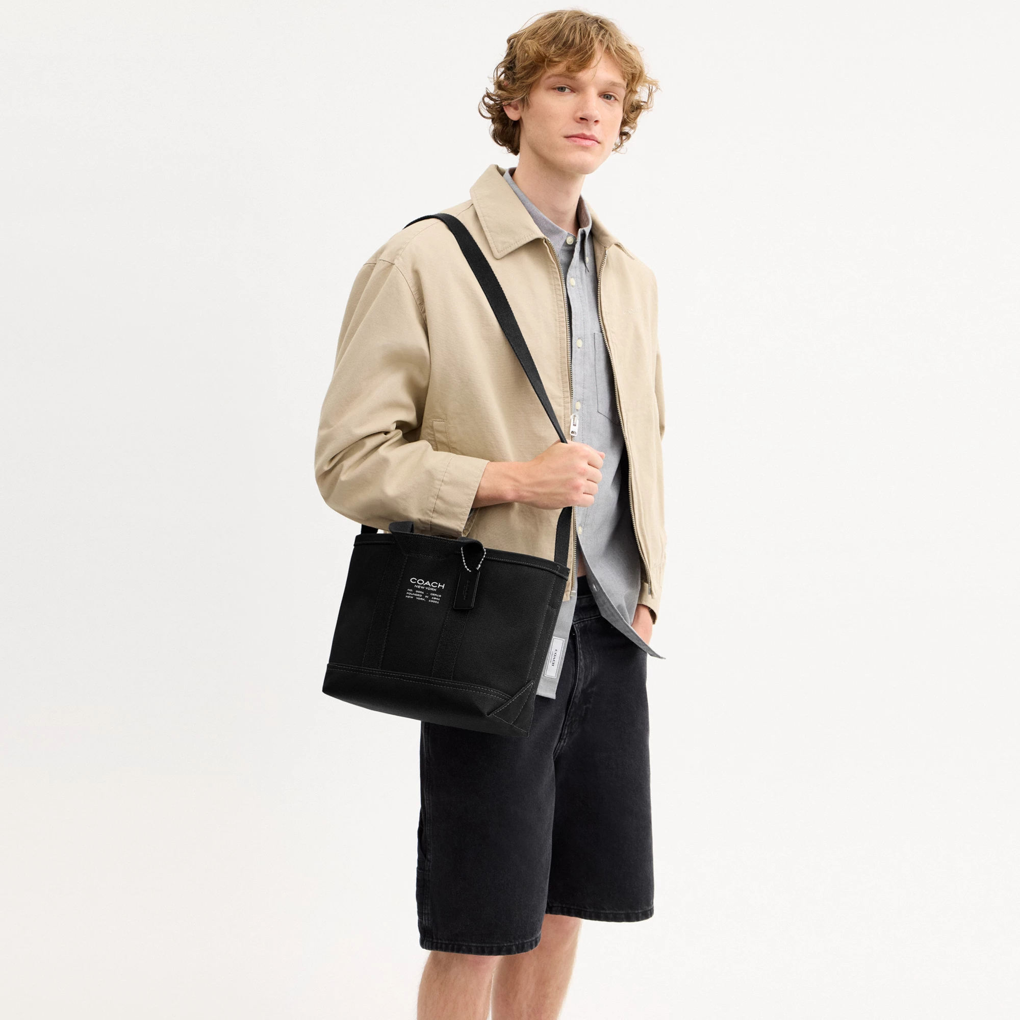 COACH®,Utility Tote 27,Canvas,Cotton,Leather,Tote,Logo,Adjustable,Sustainable,Casual, Father's Day,Black,Detail View