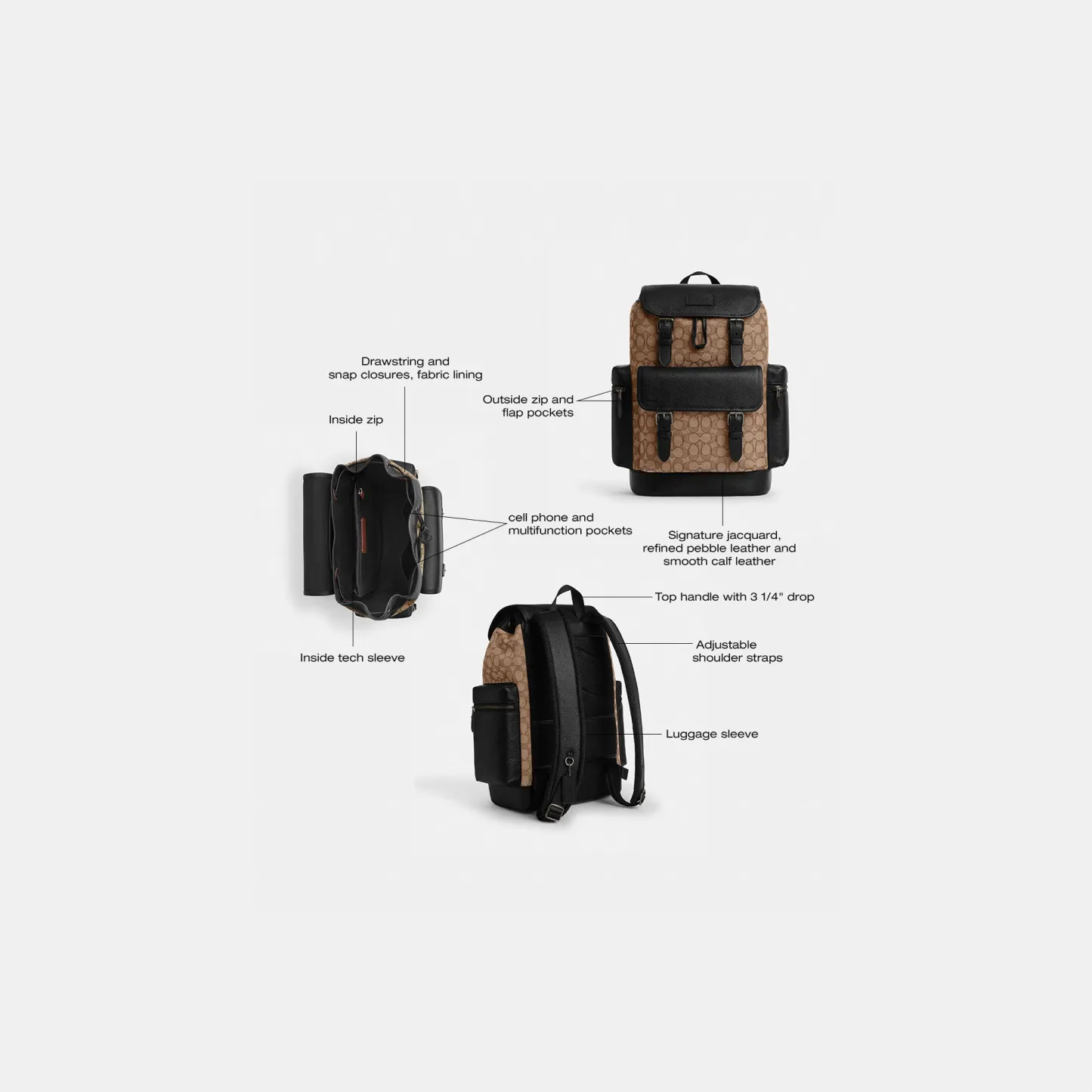 COACH®,Sprint Backpack In Signature Jacquard,Calfskin Leather,Canvas,Backpack,Adjustable,Casual,Multi Color