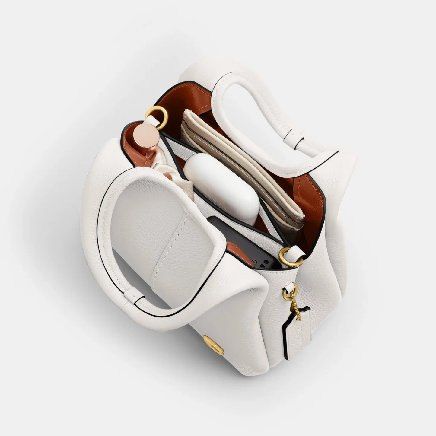 COACH®,Lana Shoulder Bag 19,Leather,Crossbody,Metal,Logo,Shoulder Guard,Brass,Casual,White,Inside View,Top View