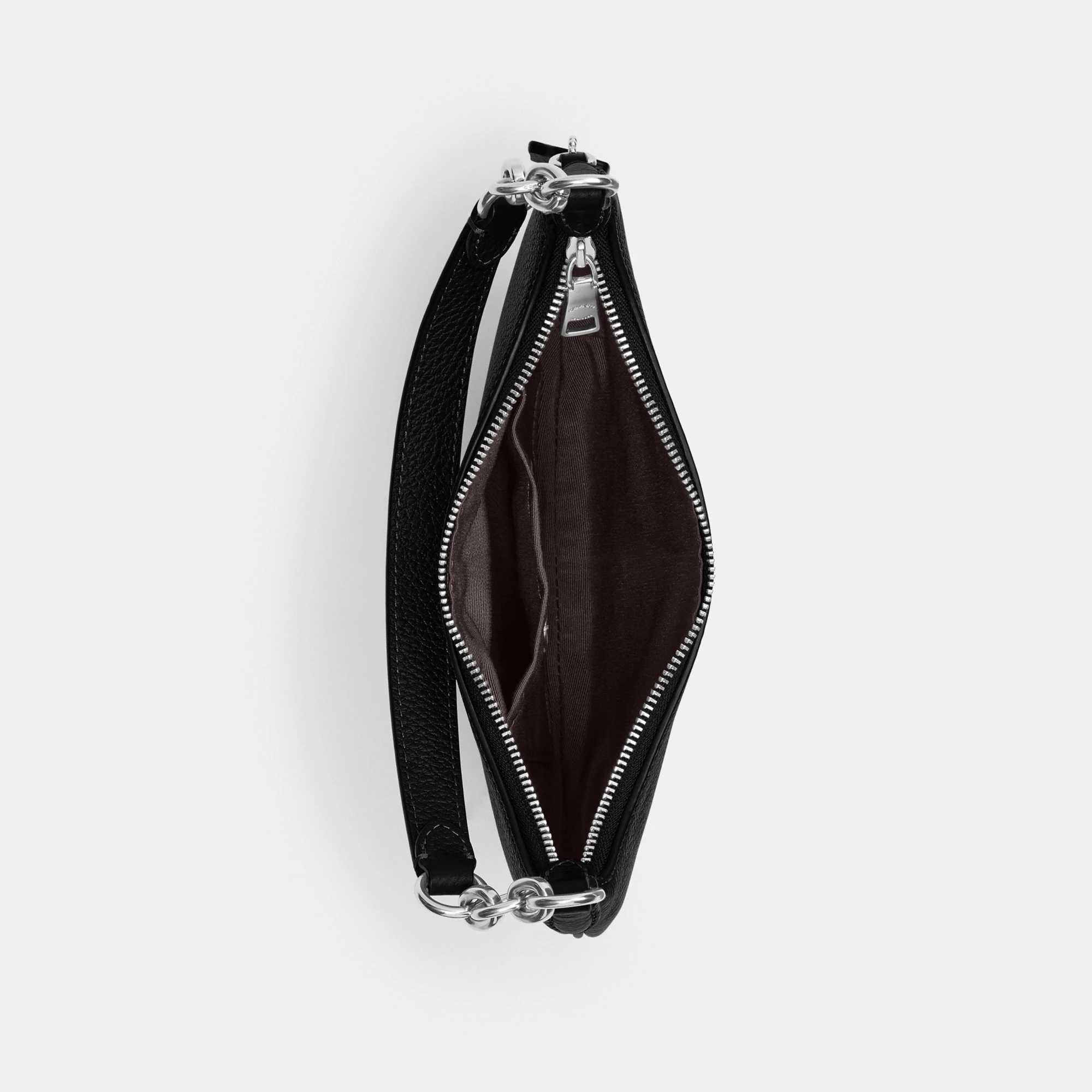 COACH®,Mini Payton Bag,Leather,Recycled Polyester,Shoulder Bag,Logo,Metal,Chain Detail,Compact,Gold Metal,Day Party,Black,Inside View,Top View