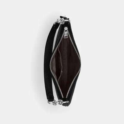 COACH®,Mini Payton Bag,Leather,Recycled Polyester,Shoulder Bag,Logo,Metal,Chain Detail,Compact,Gold Metal,Day Party,Black,Inside View,Top View