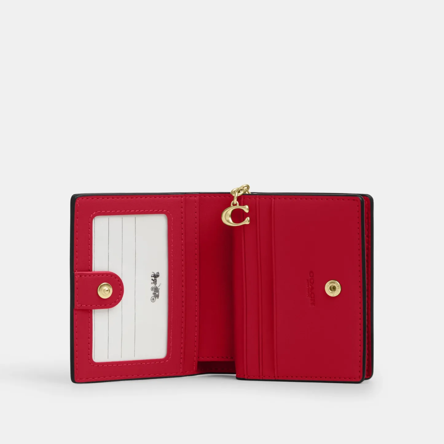 COACH®,Snap Wallet,Leather,Bi Fold,Gold Metal,Casual,Red,Inside View,Top View