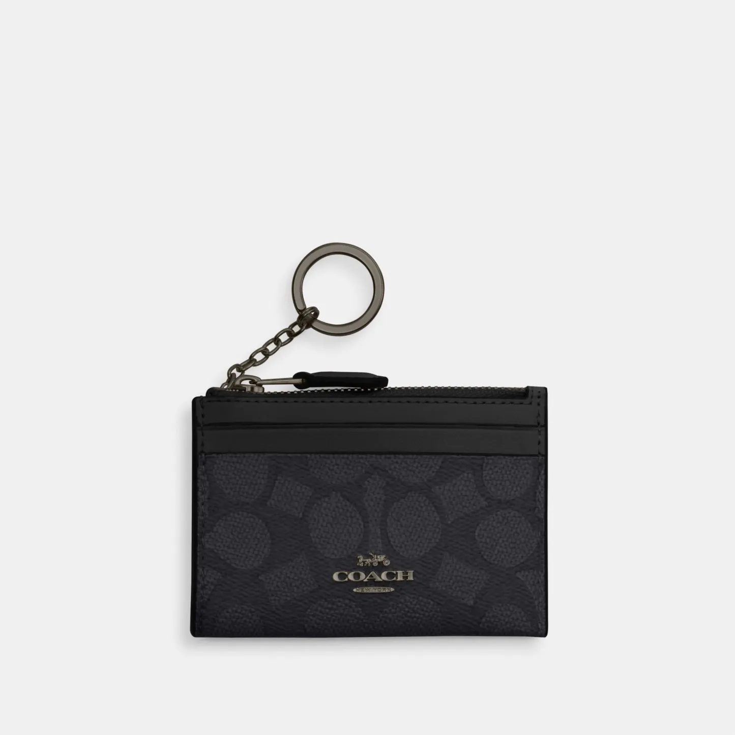 COACH®,Mini Skinny Id Case In Signature Canvas,Card Case,Metal,Color Block,Logo,Sustainable,Key Ring,Casual,Black,Front View