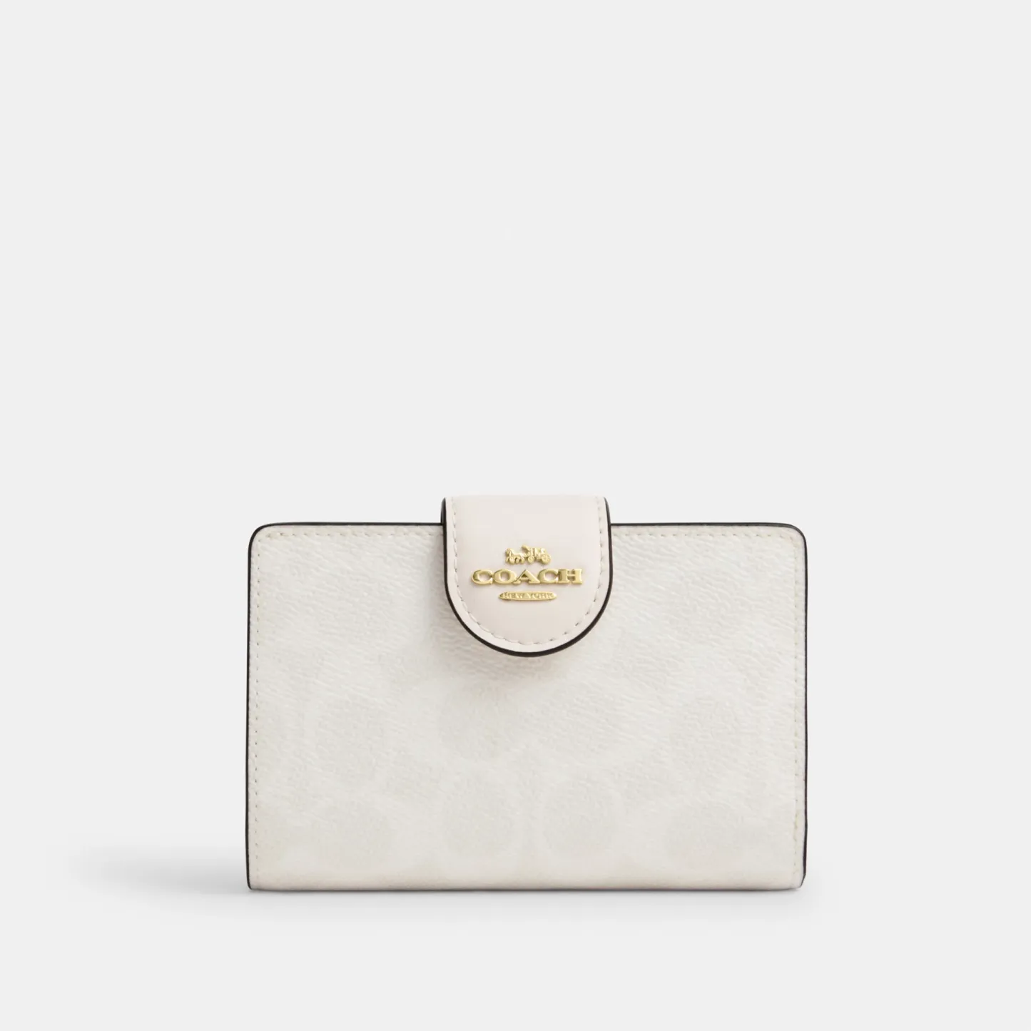 COACH®,Medium Corner Zip Wallet In Signature Canvas,Bi Fold,Coin,Sustainable,Casual,White,Front View