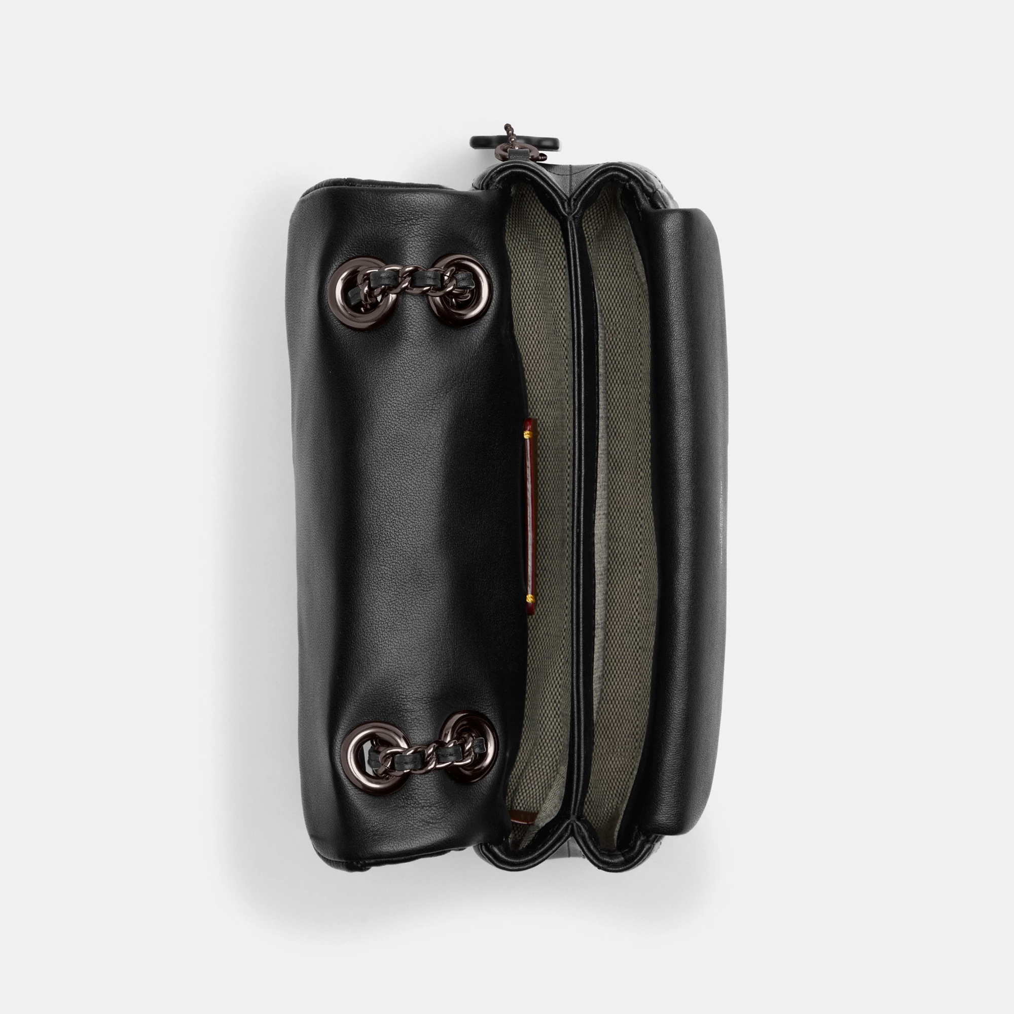COACH®,Tabby Shoulder Bag 20 With Pillow Quilting,Leather,Shoulder Bag,Chain Detail,Embossed,Logo,Metal,Gold Metal,Day Party,Black,Inside View,Top View
