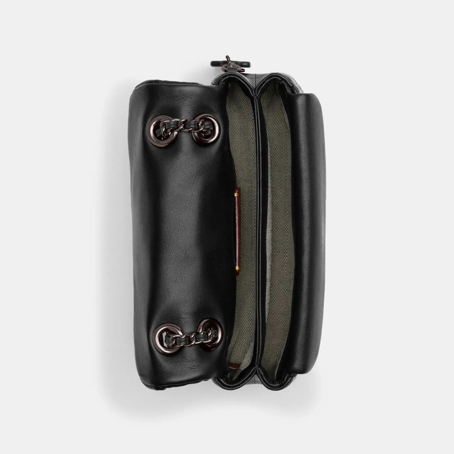 COACH®,Tabby Shoulder Bag 20 With Pillow Quilting,Leather,Shoulder Bag,Chain Detail,Embossed,Logo,Metal,Gold Metal,Day Party,Black,Inside View,Top View
