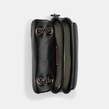 COACH®,Tabby Shoulder Bag 20 With Pillow Quilting,Leather,Shoulder Bag,Chain Detail,Embossed,Logo,Metal,Gold Metal,Day Party,Black,Inside View,Top View