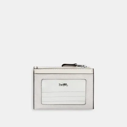 COACH®,Mini Skinny Id Case In Signature Canvas,Card Case,Metal,Color Block,Logo,Sustainable,Key Ring,Casual,Gray,Back View