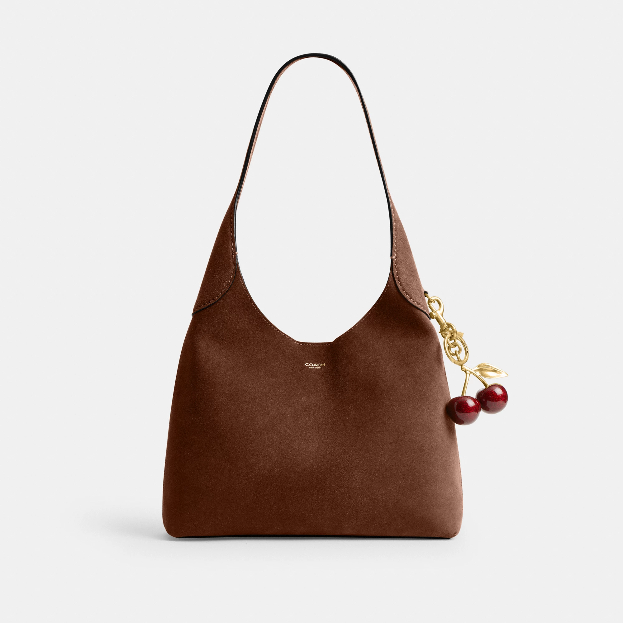 COACH®,Brooklyn Shoulder Bag 28,Suede,Leather,Hobo,Logo,Casual,Brown,Angle View