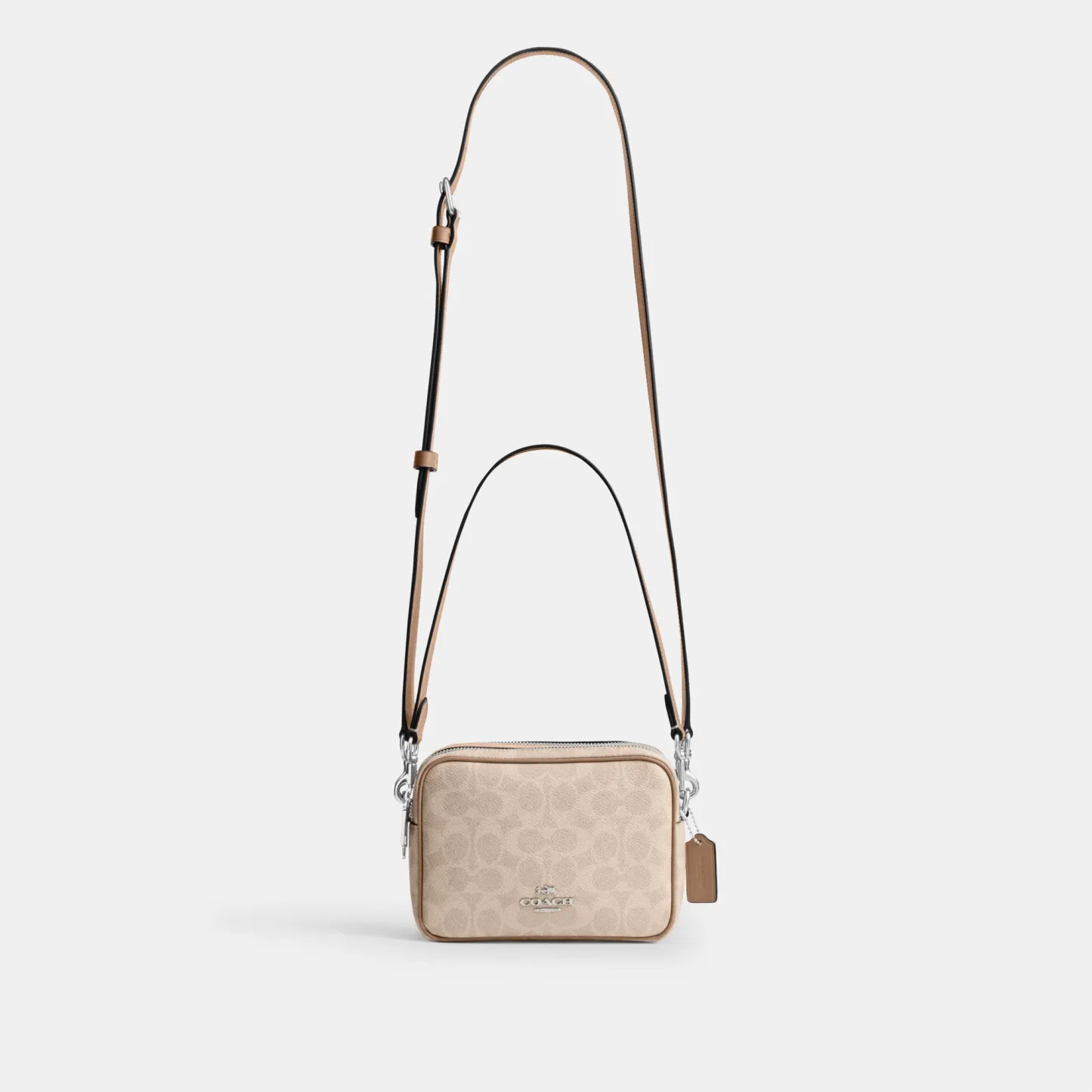 COACH®,Mini Carey Crossbody Bag In Signature Canvas,Polyester,Leather,Canvas,Crossbody,Metal Material,Logo,Metal,Piping,Pe...,Multi Color