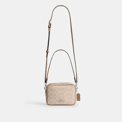 COACH®,Mini Carey Crossbody Bag In Signature Canvas,Polyester,Leather,Canvas,Crossbody,Metal Material,Logo,Metal,Piping,Pe...,Multi Color