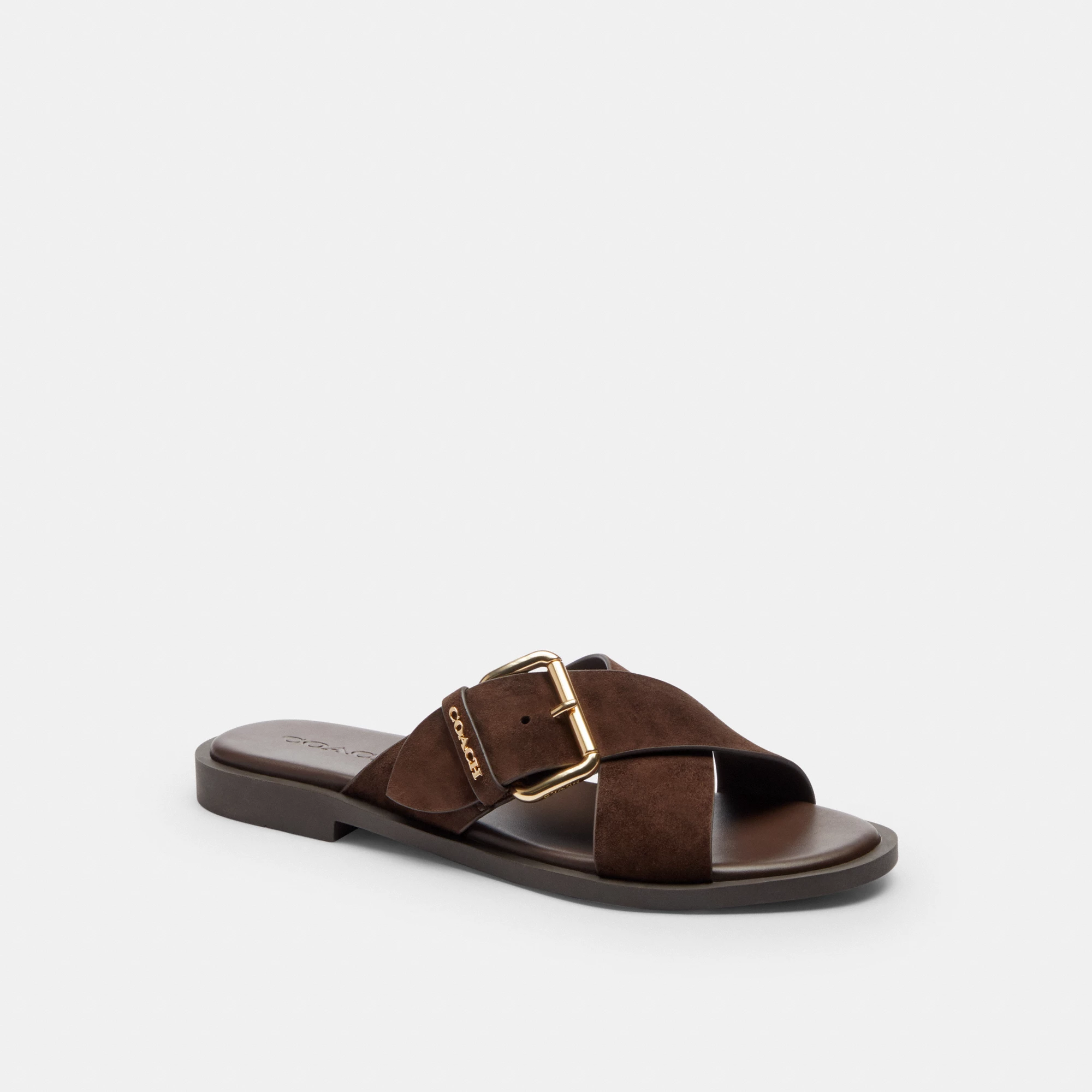 COACH®,Crisscross Buckle Sandal,Brown,Front View