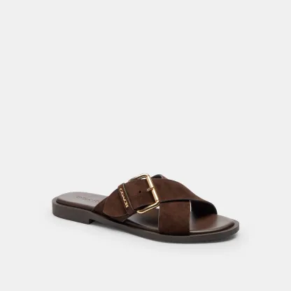 COACH®,Crisscross Buckle Sandal,Brown,Front View