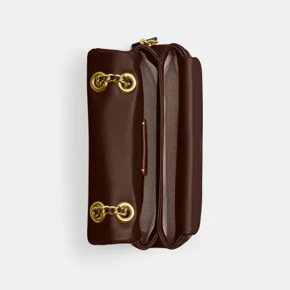 COACH®,Tabby Shoulder Bag 20 With Pillow Quilting,Leather,Shoulder Bag,Chain Detail,Embossed,Logo,Metal,Gold Metal,Day Party,Brown,Inside View,Top View