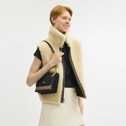 COACH®,Klare Crossbody Bag In Signature Canvas,Crossbody,Chain Detail,Pattern,Day Party,Black,Detail View