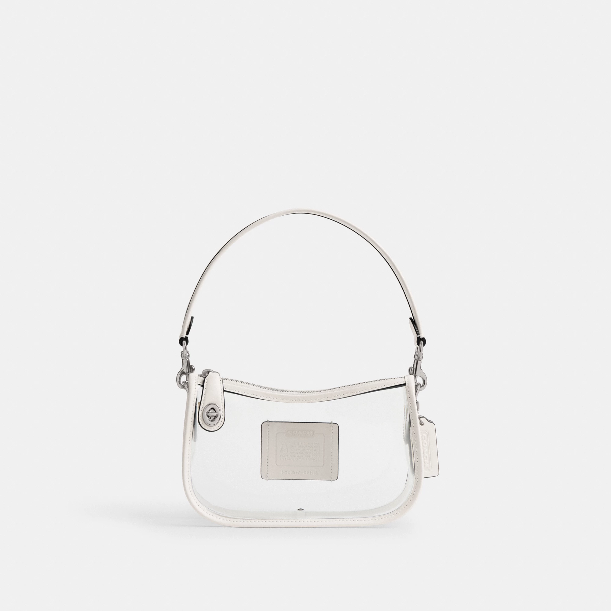 COACH®,Stadium Swinger Bag,Leather,Shoulder Bag,Sheer,Piping,Applique,Casual,White,Front View