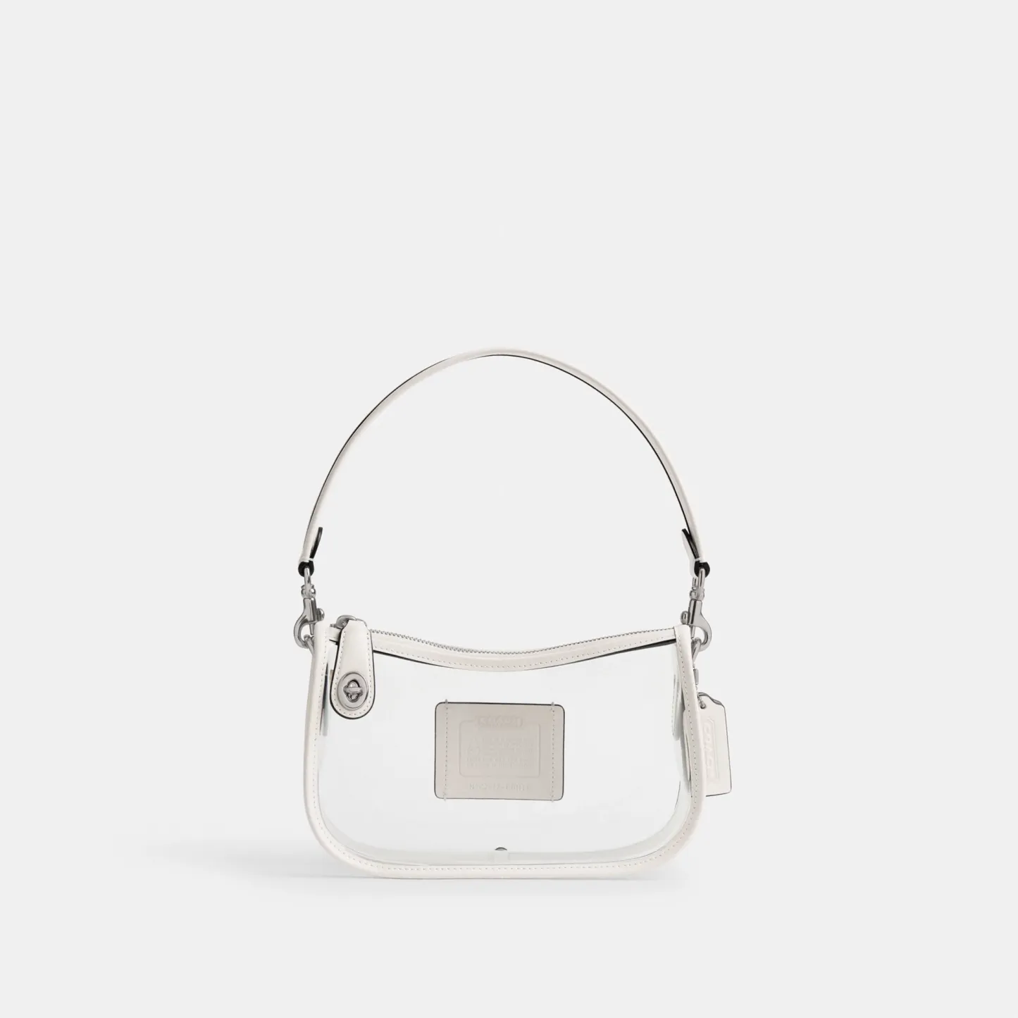 COACH®,Stadium Swinger Bag,Leather,Shoulder Bag,Sheer,Piping,Applique,Casual,White,Front View
