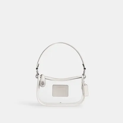 COACH®,Stadium Swinger Bag,Leather,Shoulder Bag,Sheer,Piping,Applique,Casual,White,Front View