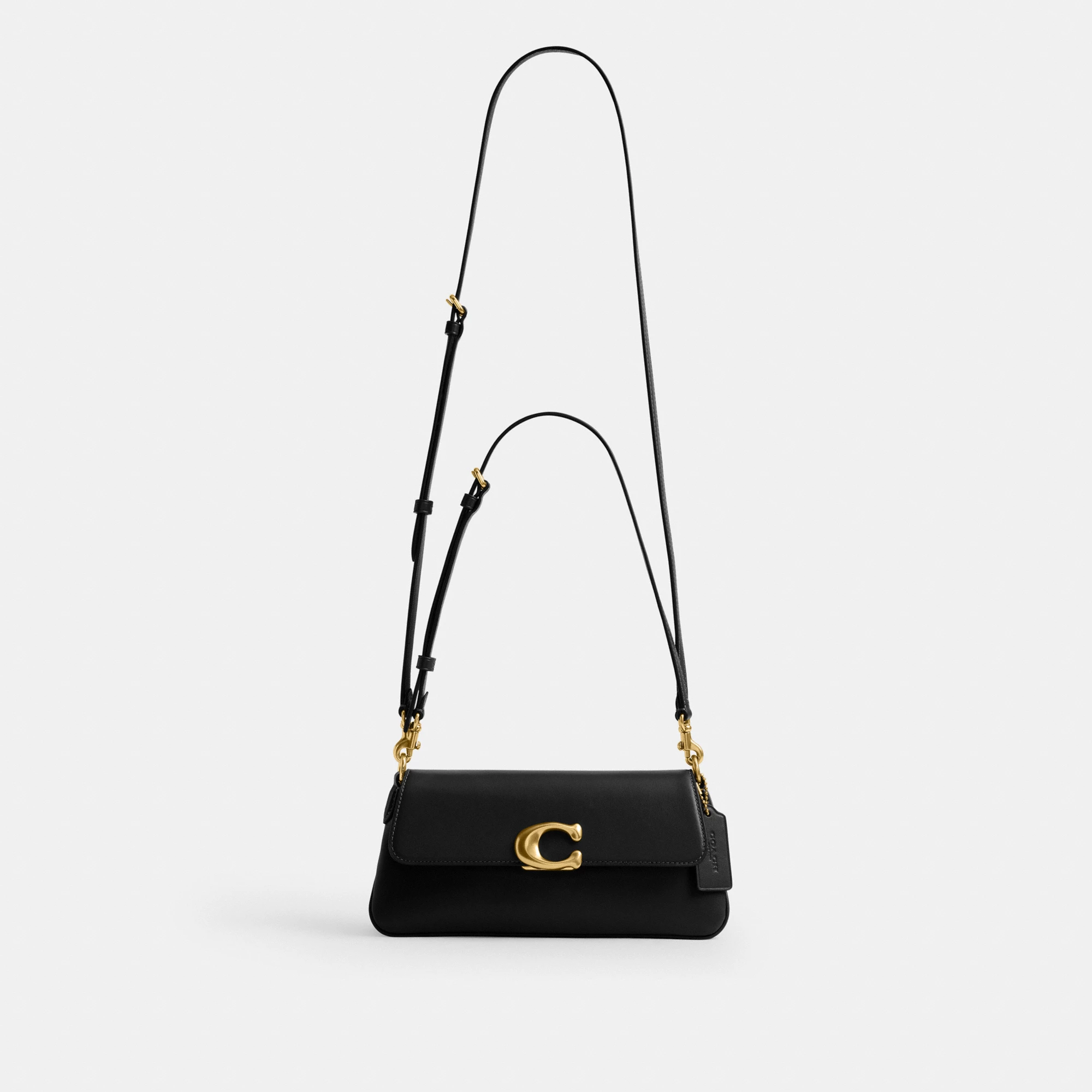 COACH®,Jet Shoulder Bag,Calfskin Leather,Shoulder Bag,Logo,Metal,Gold Metal,Casual,Black