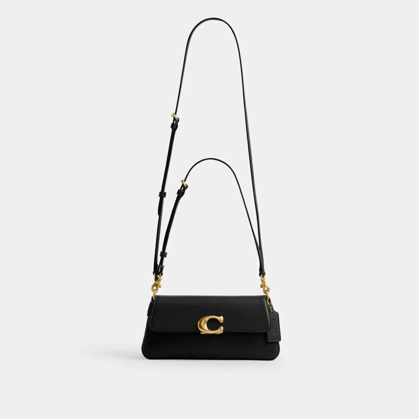 COACH®,Jet Shoulder Bag,Calfskin Leather,Shoulder Bag,Logo,Metal,Gold Metal,Casual,Black