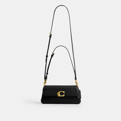 COACH®,Jet Shoulder Bag,Calfskin Leather,Shoulder Bag,Logo,Metal,Gold Metal,Casual,Black