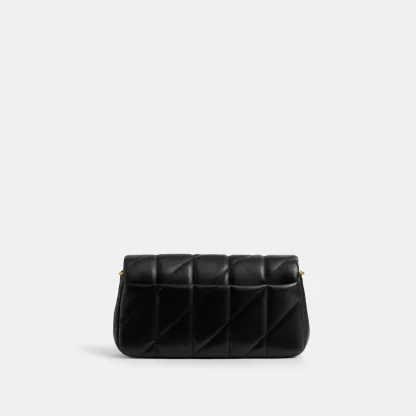 COACH®,Tabby Chain Crossbody Bag 19 With Quilting,Lining Leather,Leather,Crossbody,Wristlet,Logo,Pattern,Stitching,Embelli...,Black,Back View