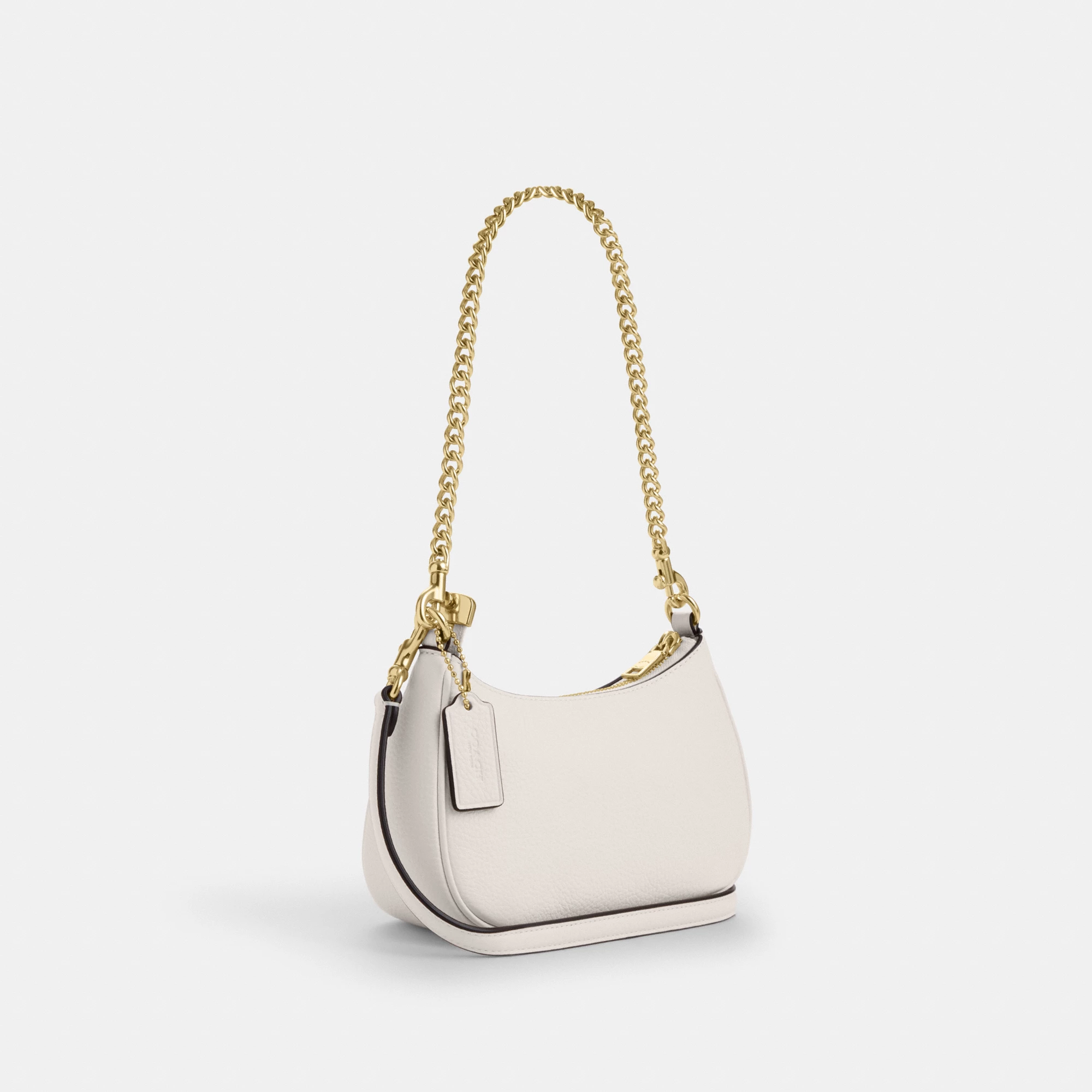 COACH®,Teri Mini Crossbody Bag,Leather,Recycled Polyester,Crossbody,Logo,Adjustable,Compact,Gold Metal,Casual,White,Angle View