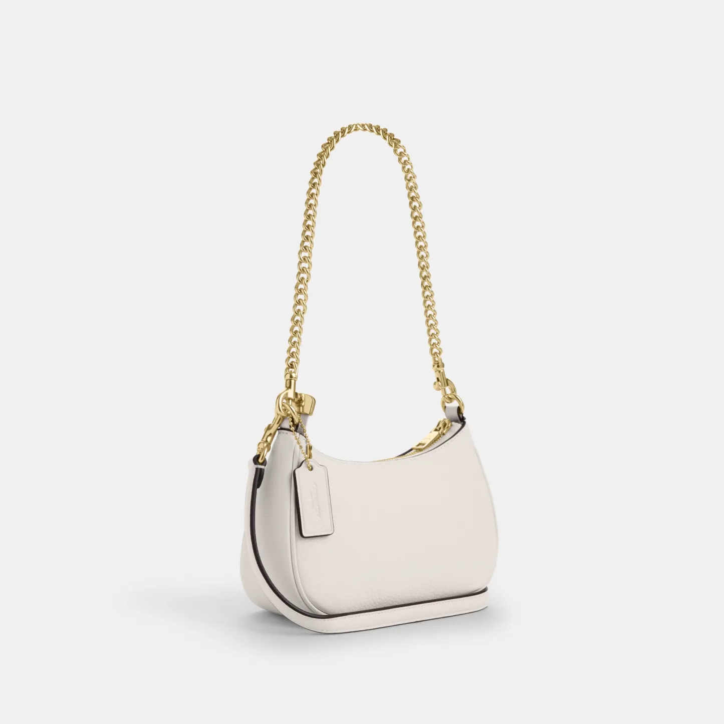 COACH®,Teri Mini Crossbody Bag,Leather,Recycled Polyester,Crossbody,Logo,Adjustable,Compact,Gold Metal,Casual,White,Angle View