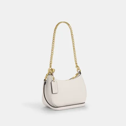 COACH®,Teri Mini Crossbody Bag,Leather,Recycled Polyester,Crossbody,Logo,Adjustable,Compact,Gold Metal,Casual,White,Angle View