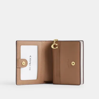 COACH®,Snap Wallet In Signature Canvas,Coin,Bi Fold,Sustainable,Casual,Beige,Inside View,Top View