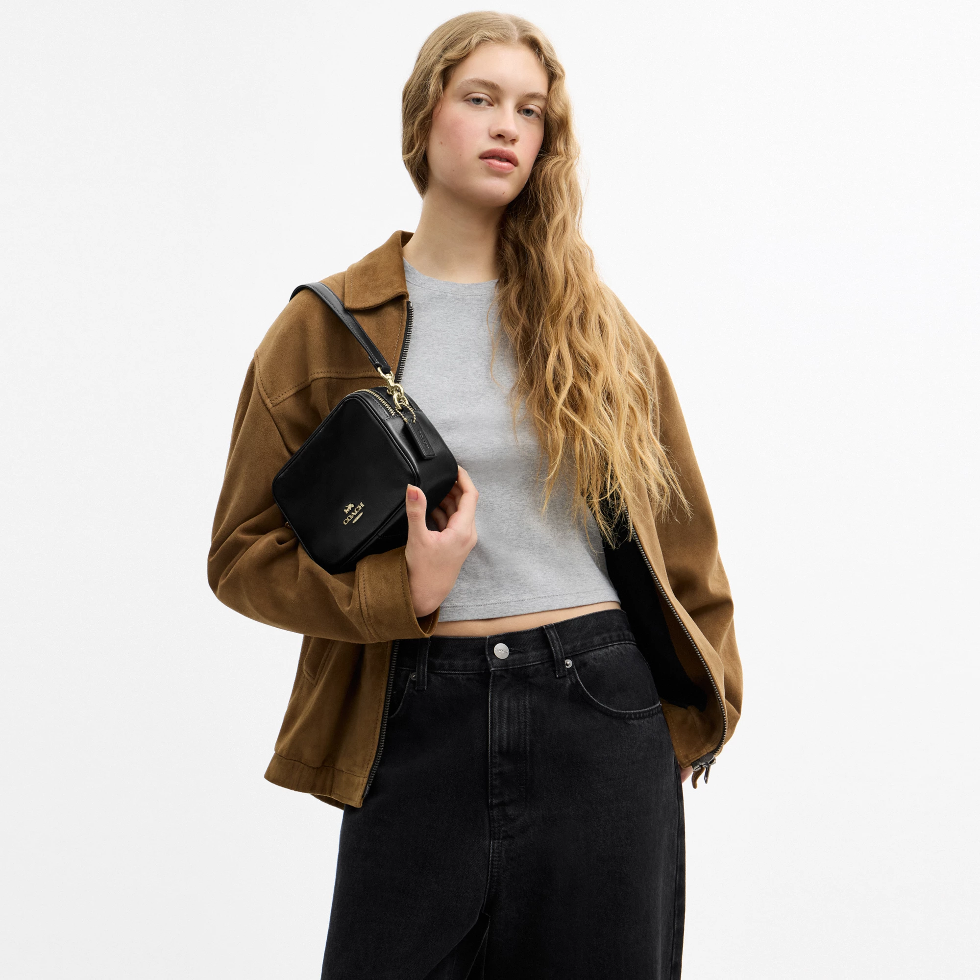 COACH®,Mini Carey Crossbody Bag,Leather,Recycled Polyester,Crossbody,Logo,Metal,Casual,Black,Detail View