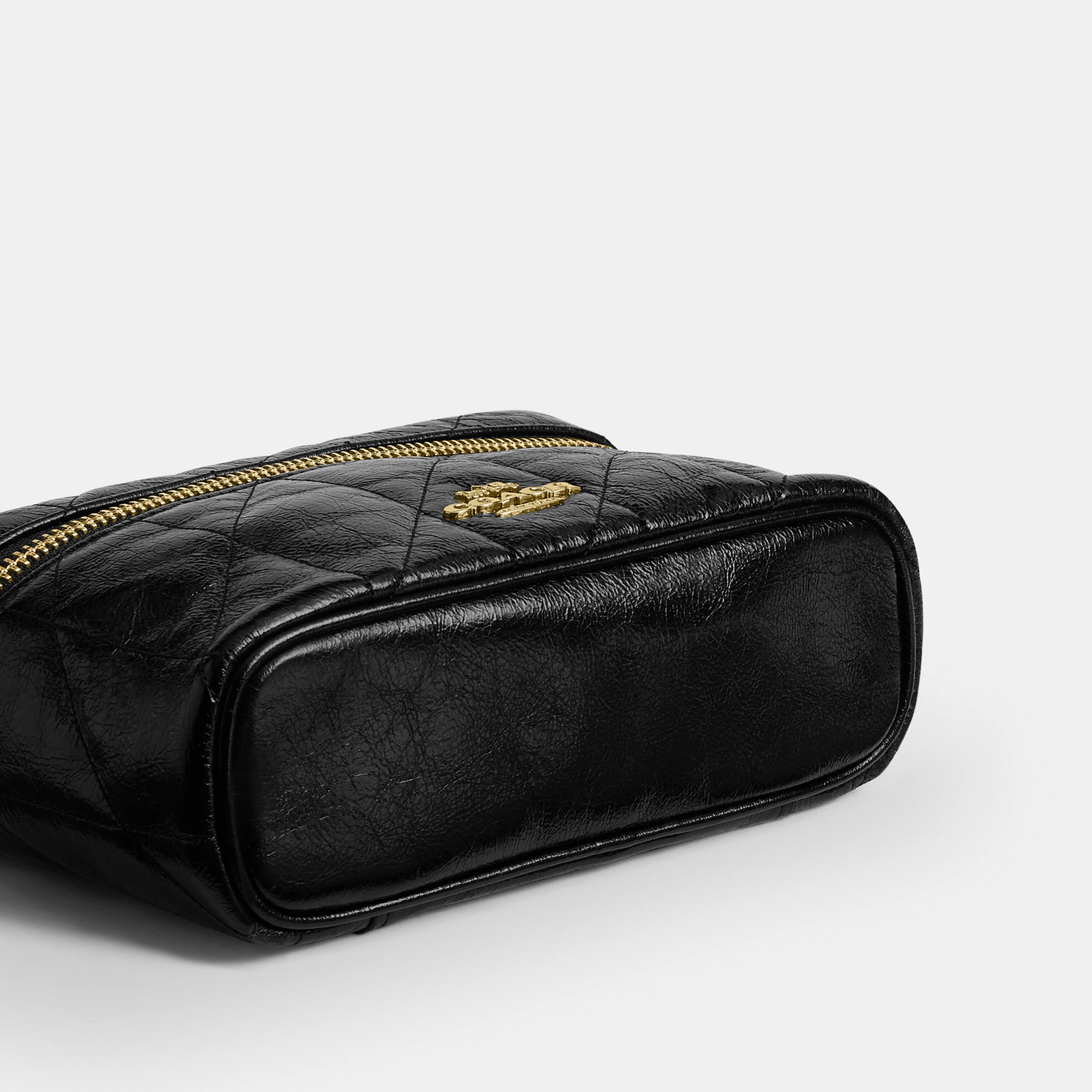 COACH®,Rainer Crossbody Bag 18 With Quilting,Recycled Polyester,Leather,Crossbody,Logo,Quilted,Sustainable,Adjustable,Gold...,Black,Outsole View