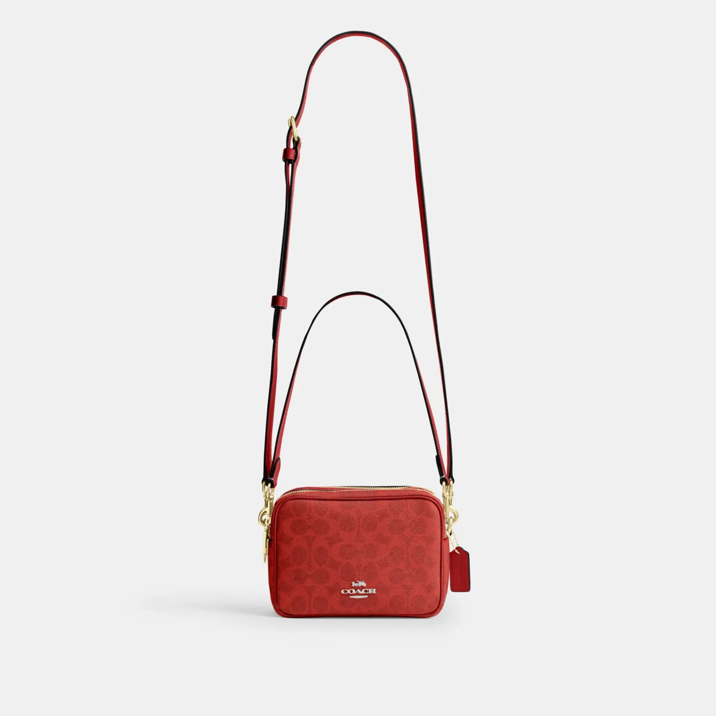 COACH®,Mini Carey Crossbody Bag In Signature Canvas,Polyester,Leather,Canvas,Crossbody,Metal Material,Logo,Metal,Piping,Pe...,Red