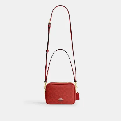 COACH®,Mini Carey Crossbody Bag In Signature Canvas,Polyester,Leather,Canvas,Crossbody,Metal Material,Logo,Metal,Piping,Pe...,Red