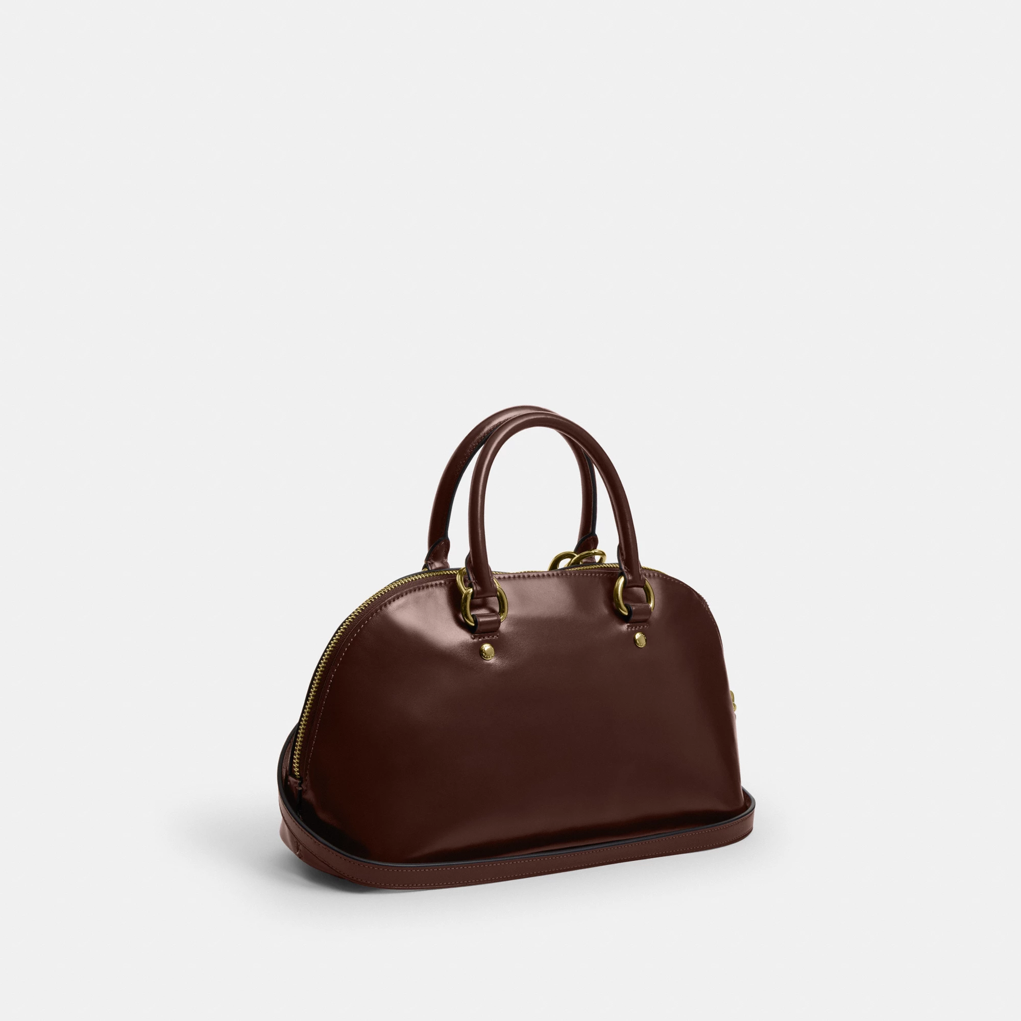 COACH®,Lara Satchel Bag,Recycled Polyester,Satchel,Logo,Metal,Casual,Brown,Angle View