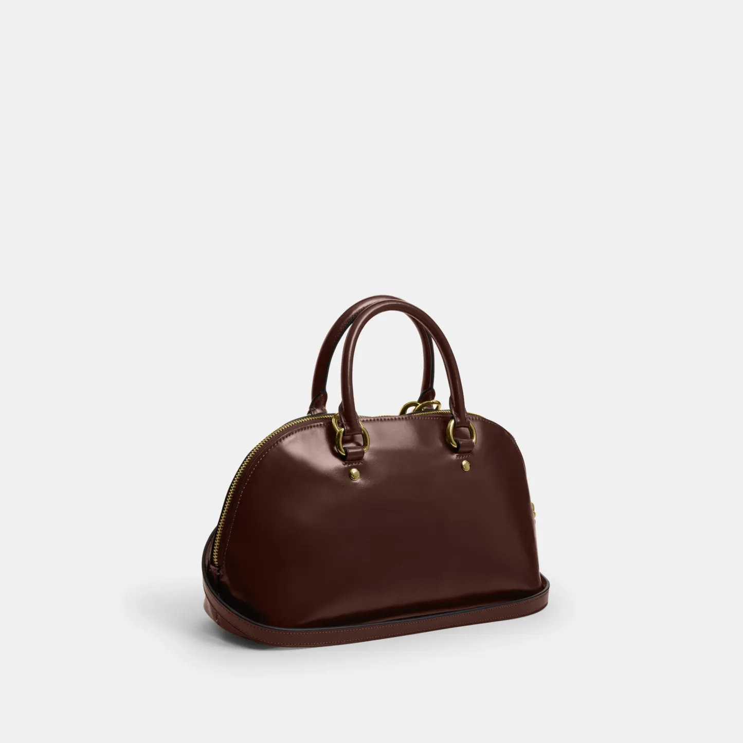 COACH®,Lara Satchel Bag,Recycled Polyester,Satchel,Logo,Metal,Casual,Brown,Angle View