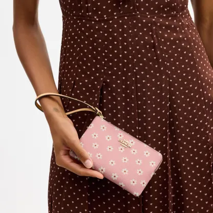 COACH®,Corner Zip Wristlet With Floral Print,Pink,Detail View