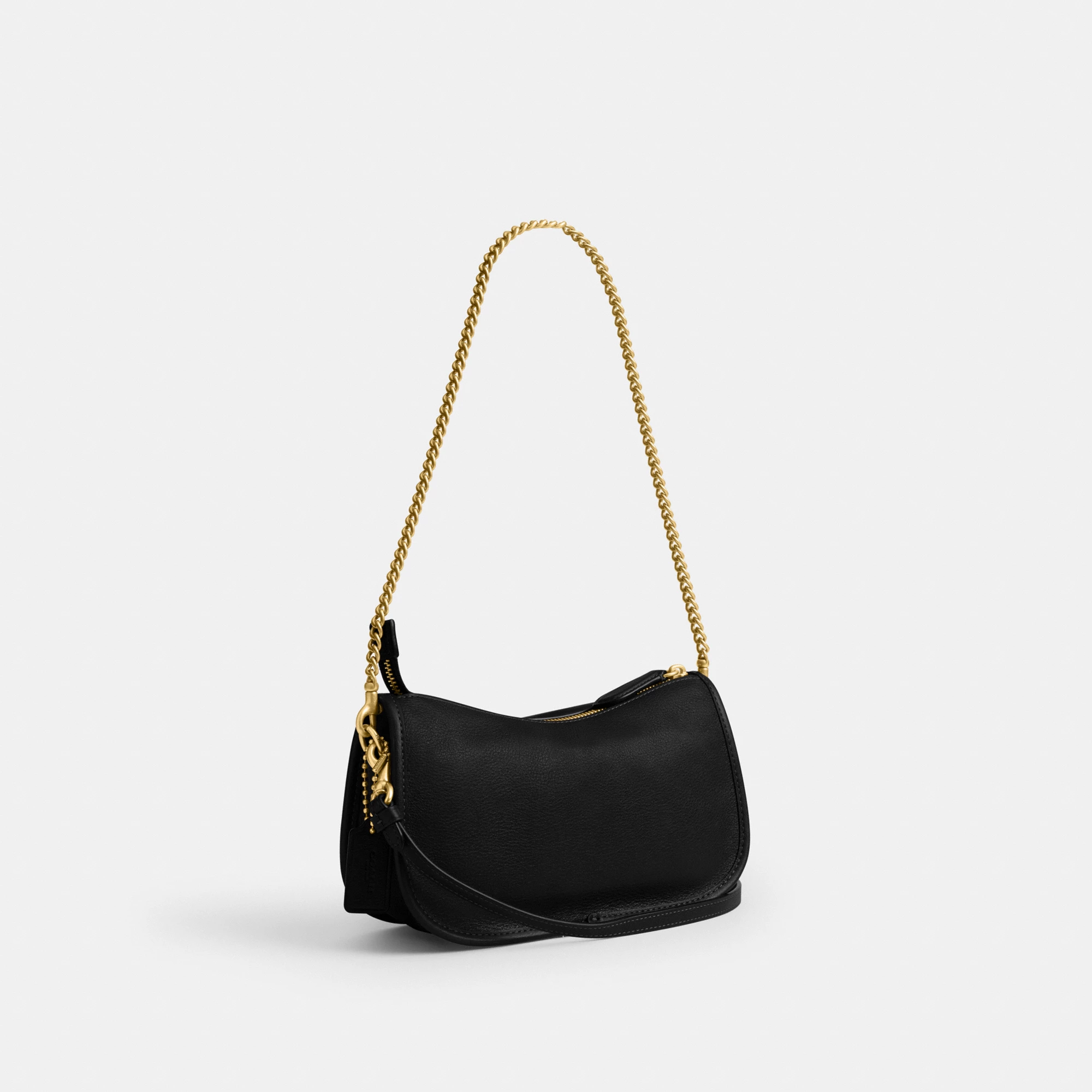 COACH®,Twin Turnlock Waverly Bag,Leather,Cotton,Shoulder Bag,Pendant,Compact,Gold Metal,Day Party,Black,Angle View