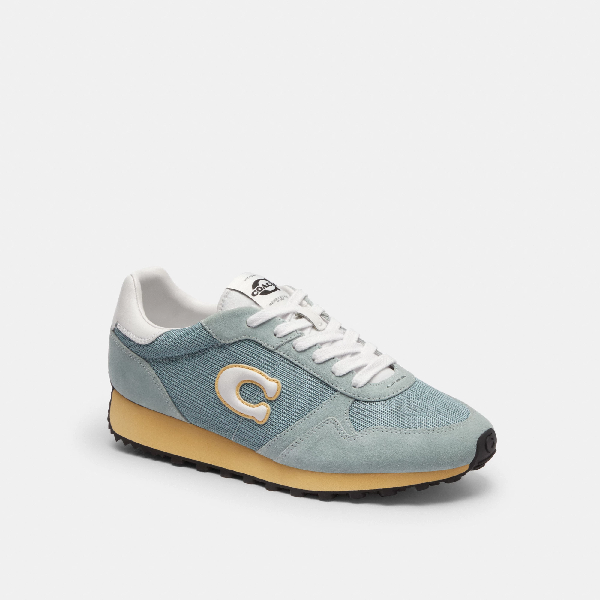 COACH®,Retro Runner,Rubber,Recycled Polyester,Mesh,Suede,Activewear,Fabric,Logo,Color Block,Sustainable,Pull Tab,Breathabl...,Blue,Front View