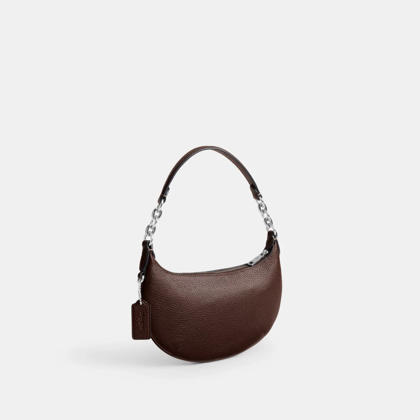 COACH®,Mini Payton Bag,Leather,Recycled Polyester,Shoulder Bag,Logo,Metal,Chain Detail,Compact,Gold Metal,Day Party,Brown,Angle View