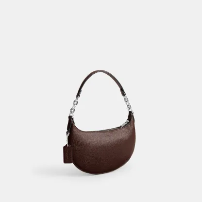 COACH®,Mini Payton Bag,Leather,Recycled Polyester,Shoulder Bag,Logo,Metal,Chain Detail,Compact,Gold Metal,Day Party,Brown,Angle View