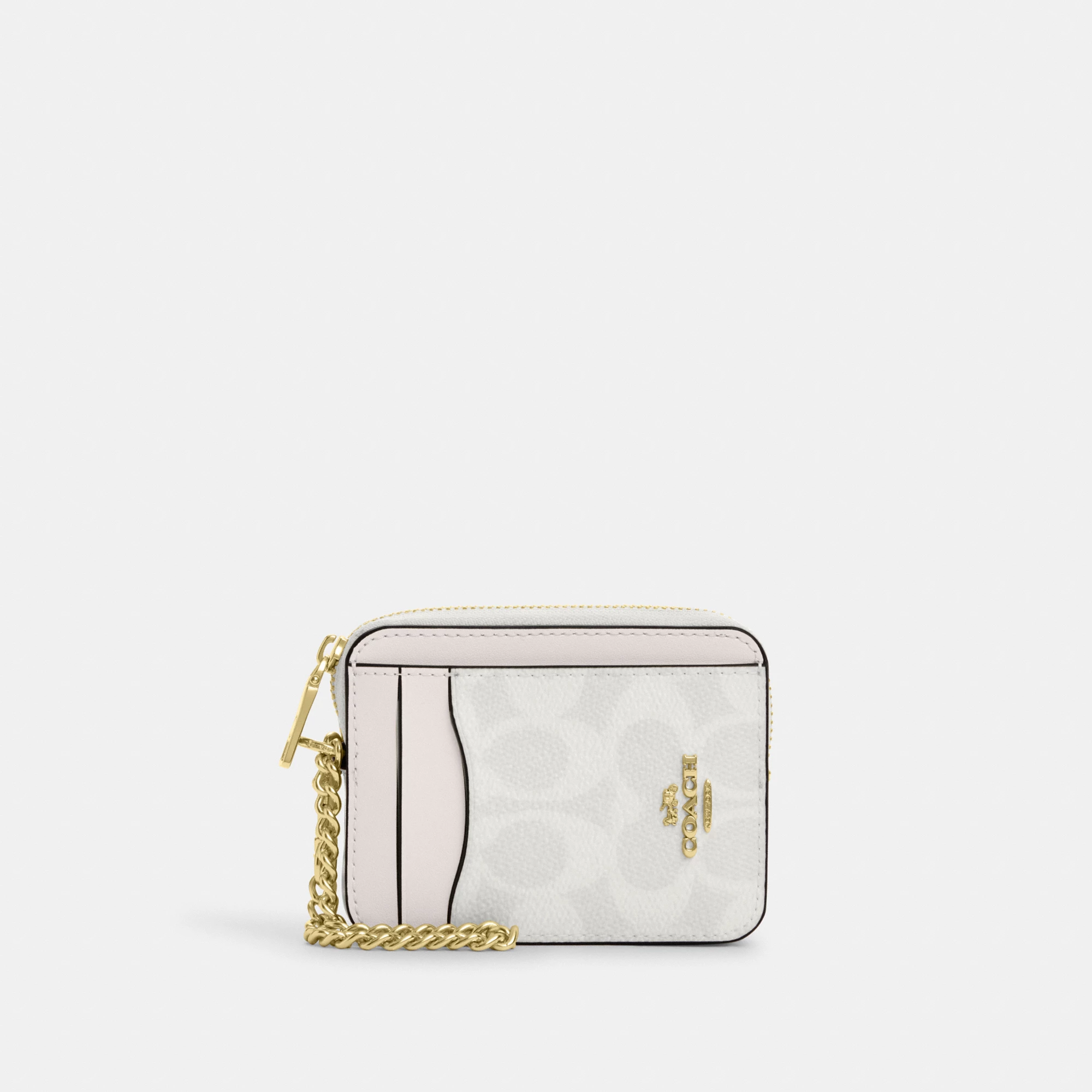 COACH®,Zip Card Case In Signature Canvas,Card Case,Color Block,Sustainable,Casual,White,Front View