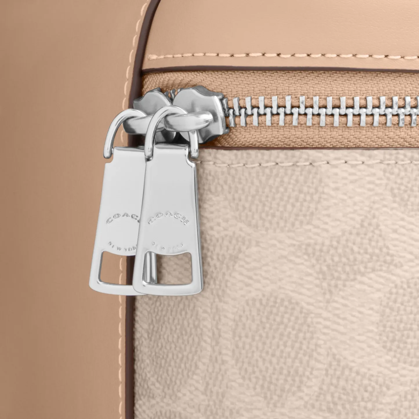 COACH®,Rainer Crossbody Bag 18 In Signature Canvas,Canvas,Recycled Polyester,Leather,Crossbody,Logo,Adjustable,Sustainable...,Taupe,Closer View