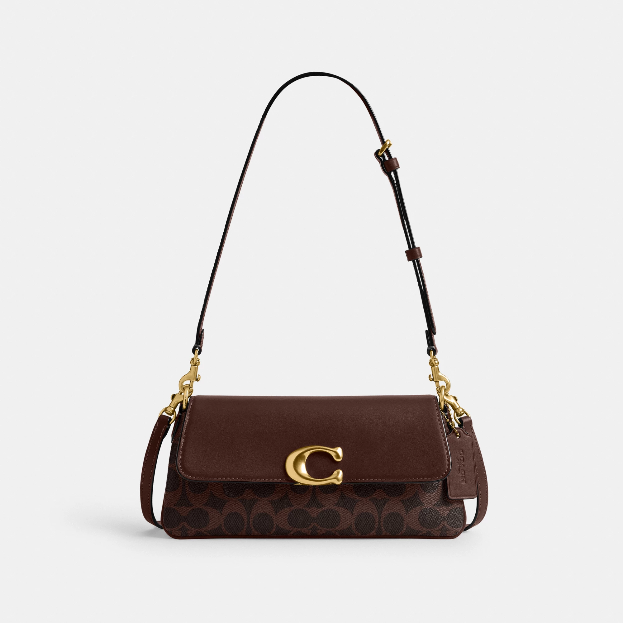 COACH®,Jet Shoulder Bag In Signature Canvas,Calfskin Leather,Canvas,Leather,Shoulder Bag,Metal,Logo,Lined,Brass,Day Party,Brown,Front View