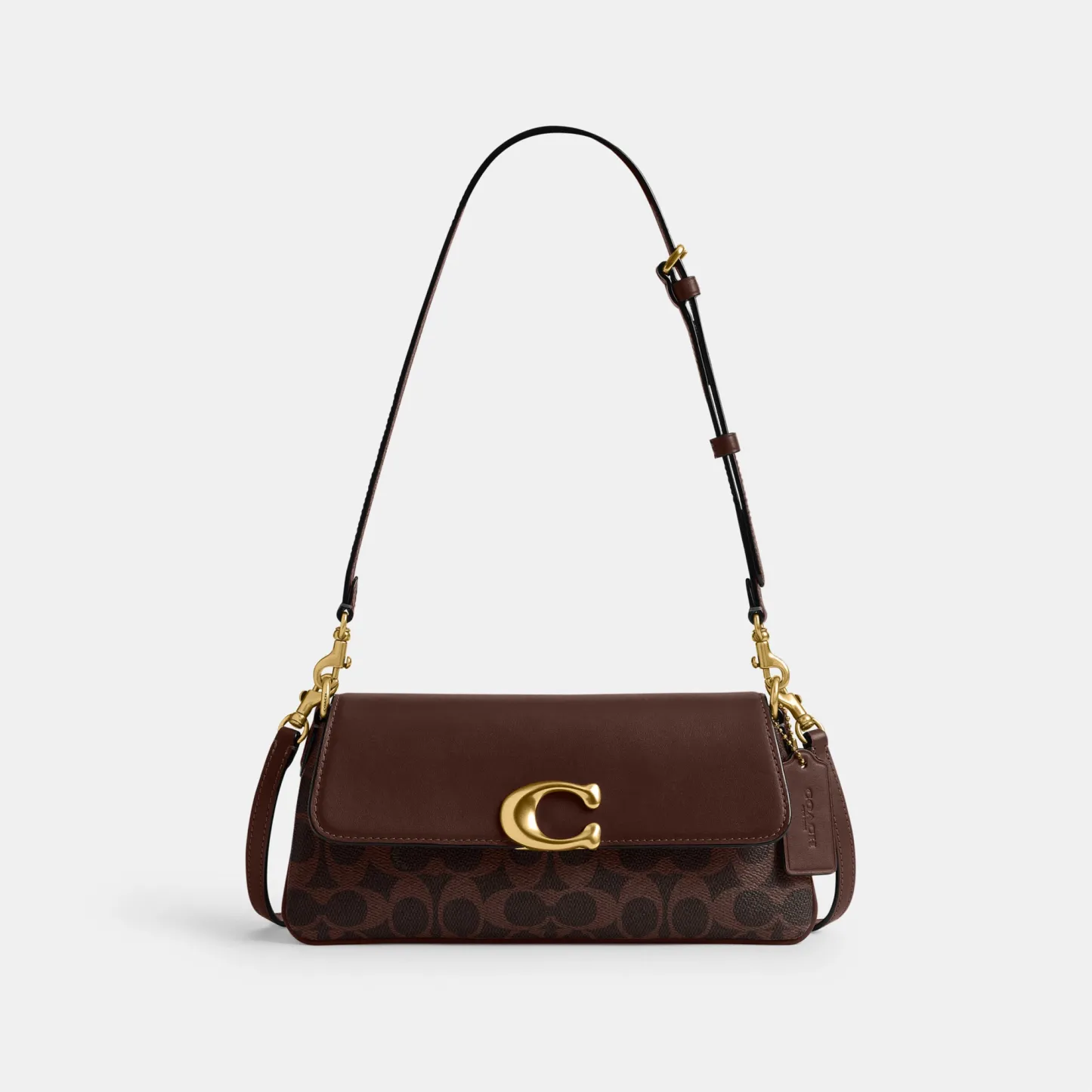COACH®,Jet Shoulder Bag In Signature Canvas,Calfskin Leather,Canvas,Leather,Shoulder Bag,Metal,Logo,Lined,Brass,Day Party,Brown,Front View