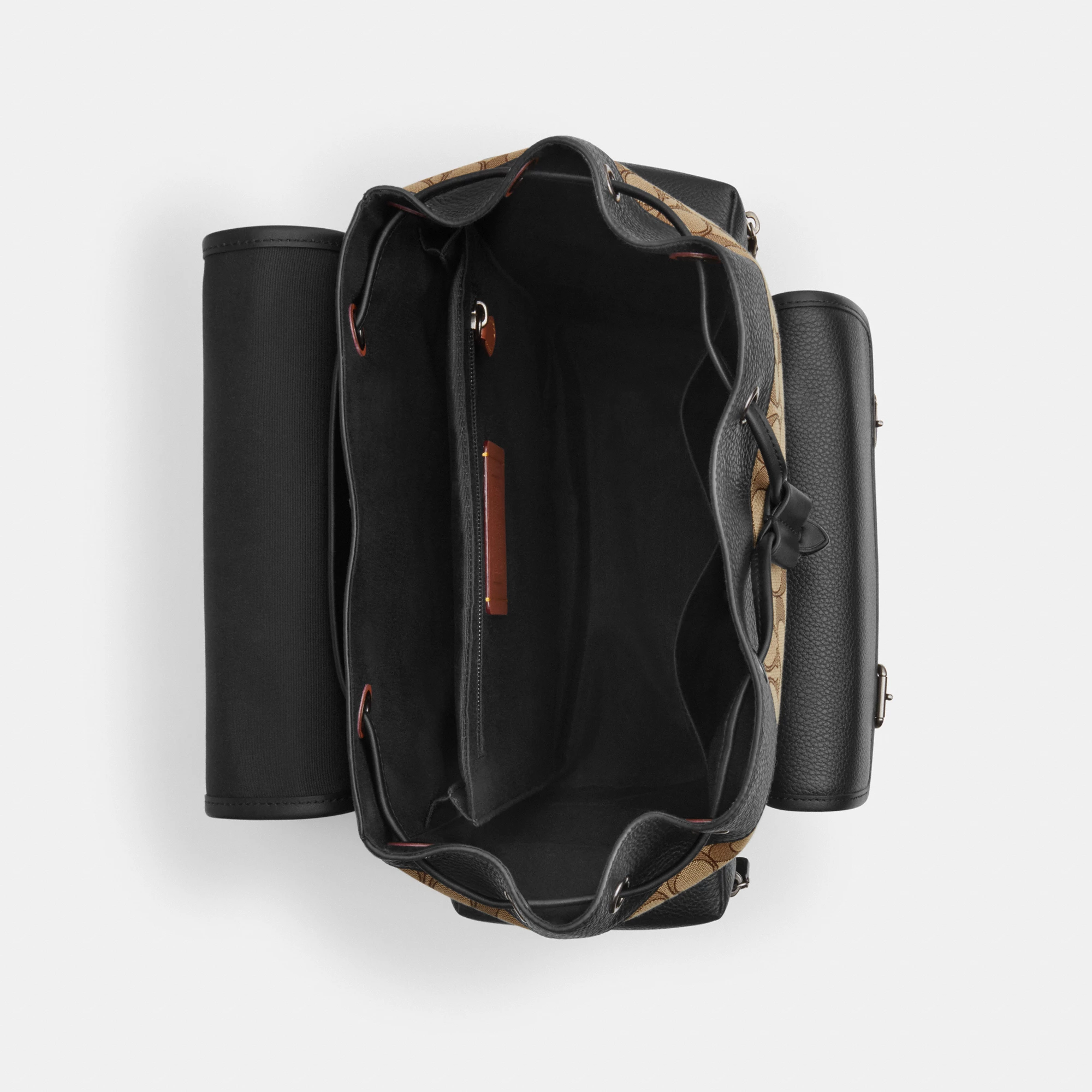 COACH®,Sprint Backpack In Signature Jacquard,Calfskin Leather,Canvas,Backpack,Adjustable,Casual,Multi Color,Inside View,Top View