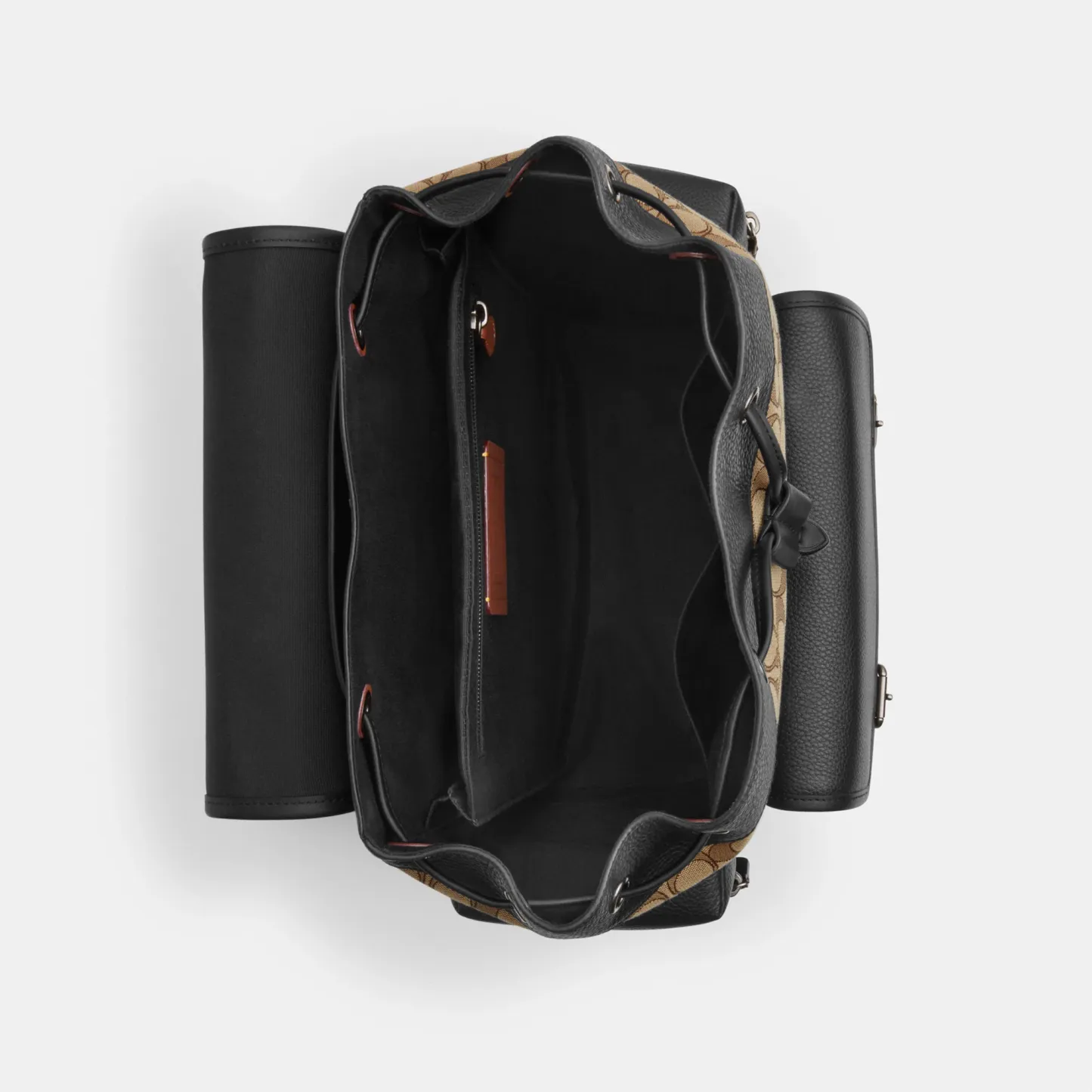 COACH®,Sprint Backpack In Signature Jacquard,Calfskin Leather,Canvas,Backpack,Adjustable,Casual,Multi Color,Inside View,Top View