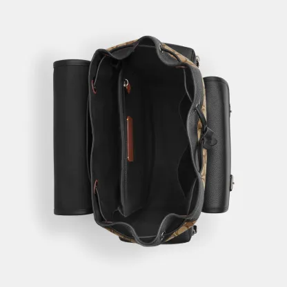COACH®,Sprint Backpack In Signature Jacquard,Calfskin Leather,Canvas,Backpack,Adjustable,Casual,Multi Color,Inside View,Top View
