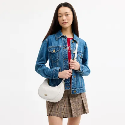 COACH®,Emily Shoulder Bag In Signature Canvas,Leather,Recycled Polyester,Canvas,Shoulder Bag,Metal,Pendant,Piping,Logo,Sus...,White